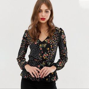 Oasis wrap blouse in mixed print